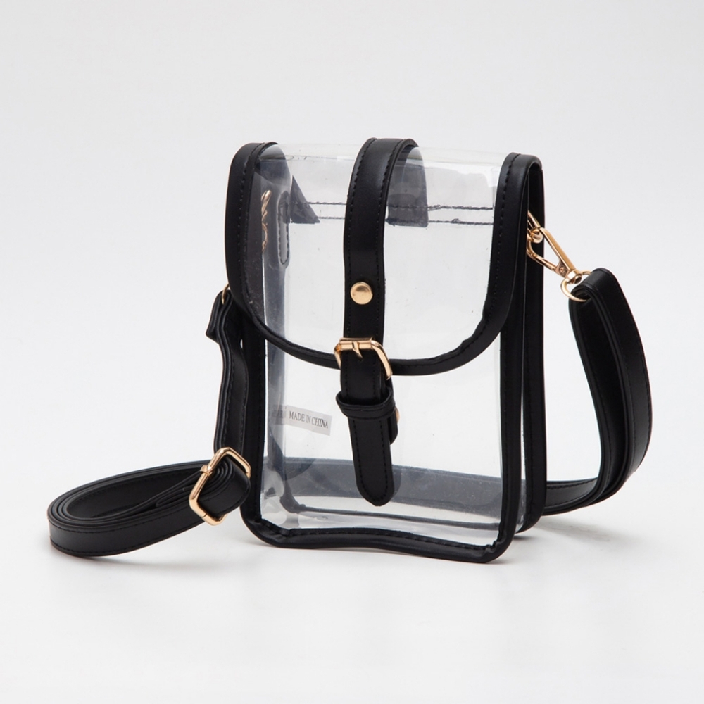 Black Transparent Clear CrossBody Purse Bag Leather Buckle Women Accessory